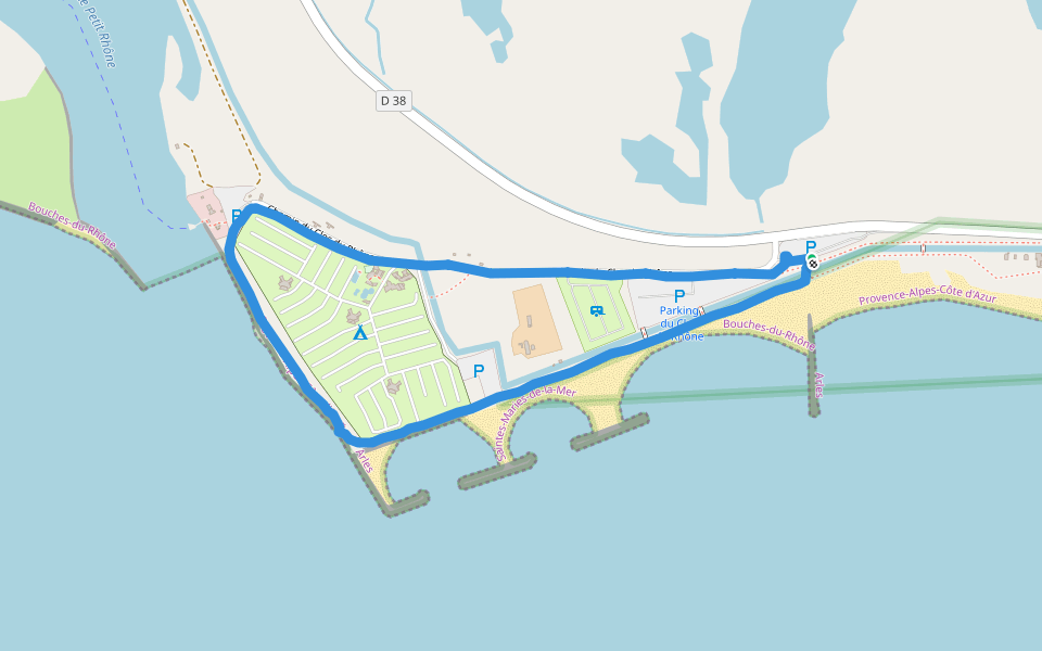Clos du Rhone walking route map in Saintes-Maries-de-la-Mer
