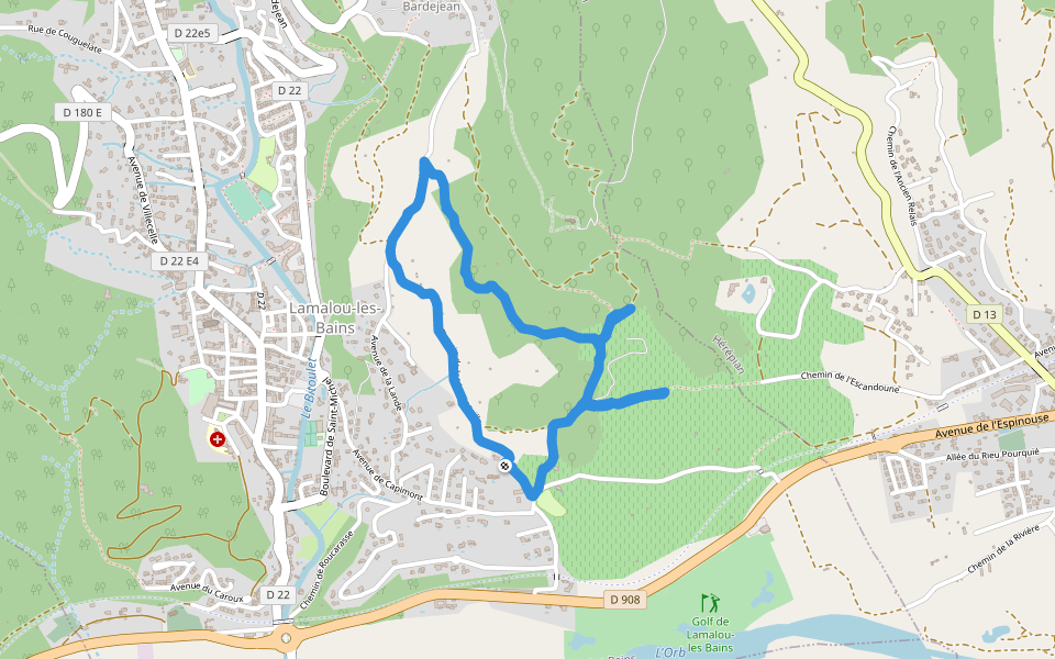 Chemin de la Vigne Vieille walking route map in Lamalou-les-Bains