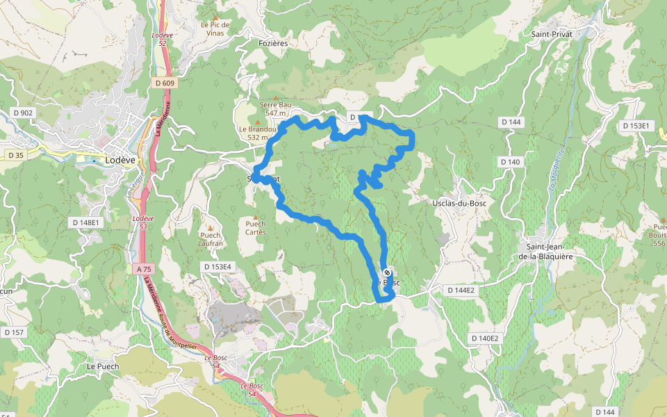 La Brandou walking route map in Le Bosc