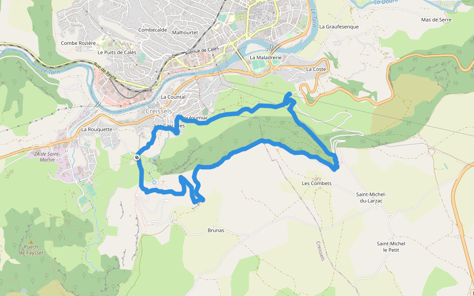 Chemin du Facteur walking route map in Creissels