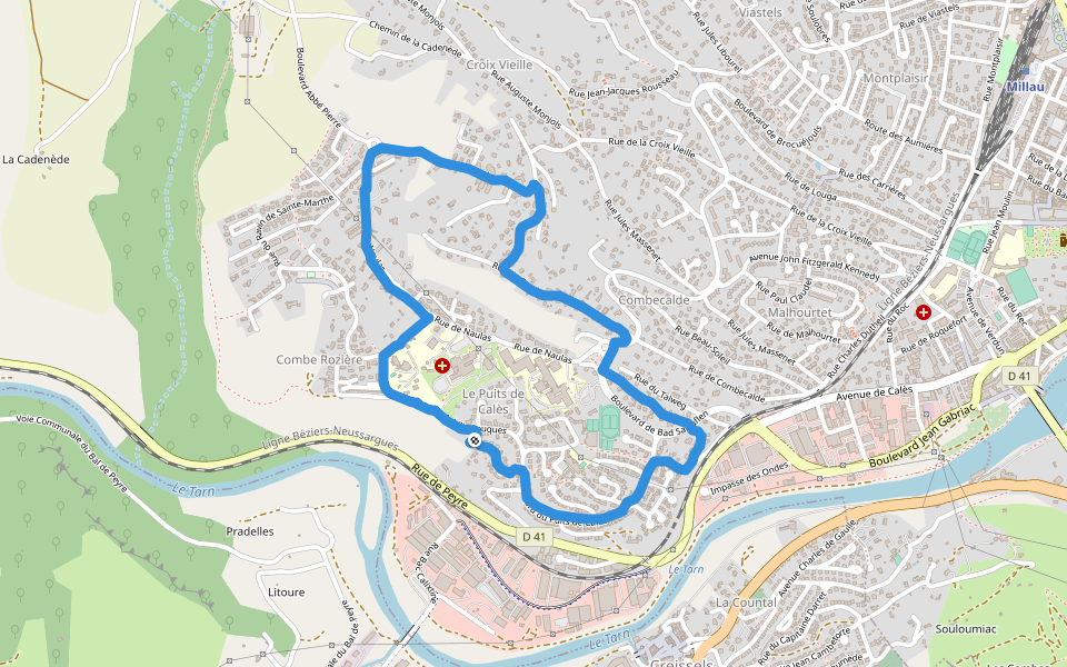 Chemin du Puits de Calès walking route map in Millau
