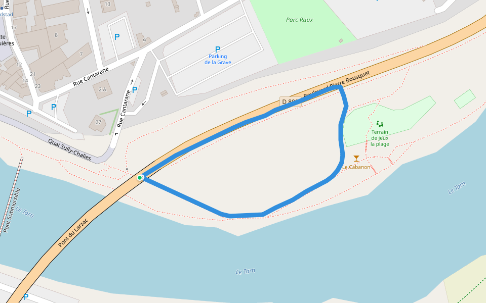 Parc Raux walking route map in Millau