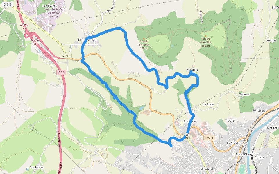 Chemin de Caillac walking route map in Millau