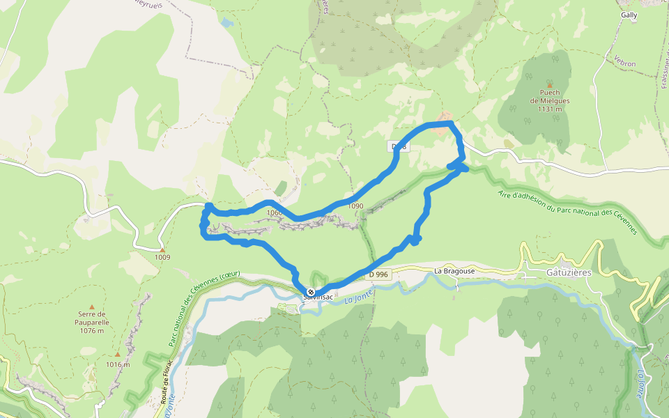 Puech de Mielgues - Le Cayla walking route map in Meyrueis