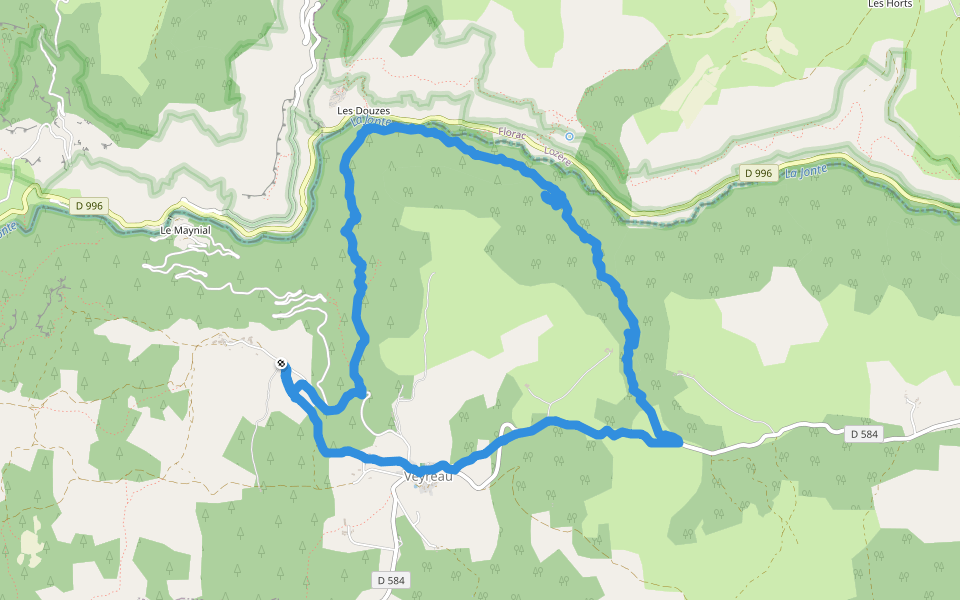 Puech de Bafat walking route map in Veyreau