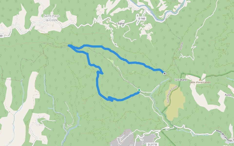 L’Escoudas walking route map in Saint-Sébastien-d'Aigrefeuille