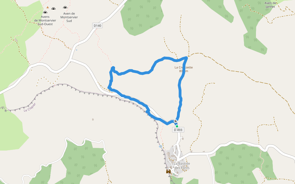 La Crouzette walking route map in Cornus