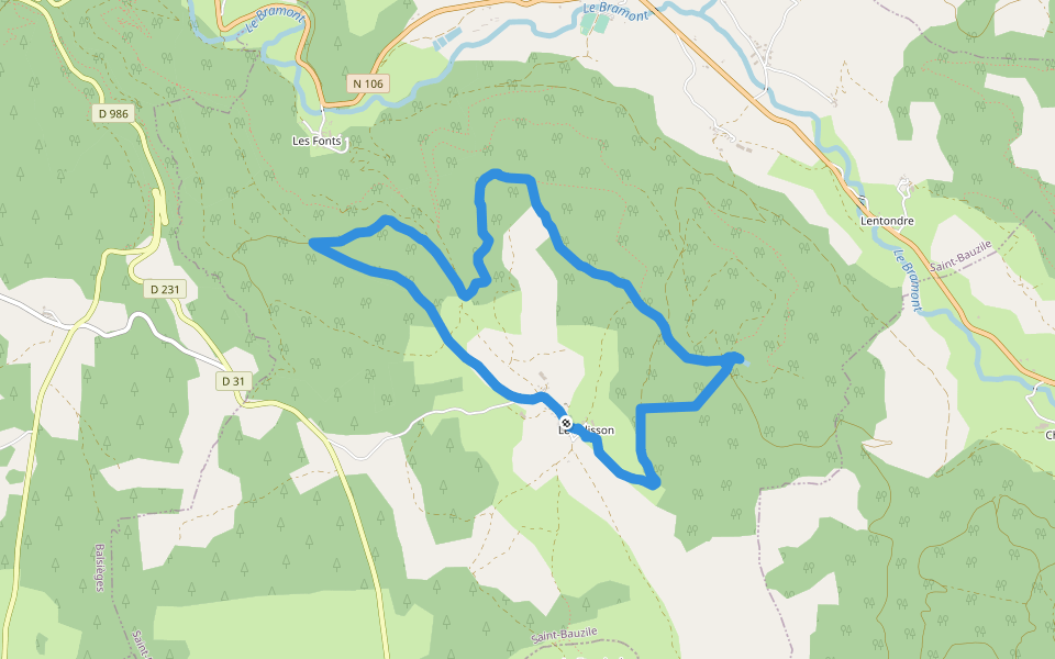 Le falisson walking route map in Saint-Bauzile