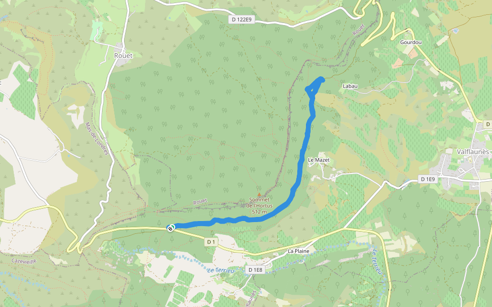 Crête de l’Hortus walking route map in Valflaunès