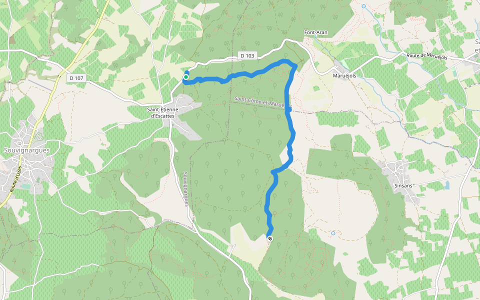 St Etienne d’Escattes walking route map in Souvignargues
