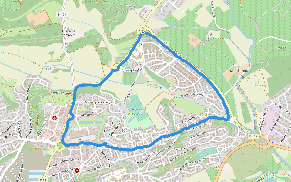Salle Polyvalente Gabriel Boude walking route map in Teyran