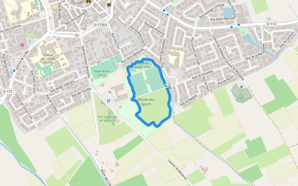 Plaine des Jeux walking route map in Mauguio