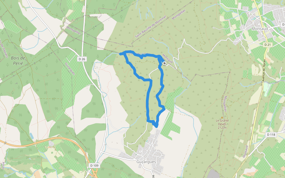 Piste DFCI walking route map in Guzargues