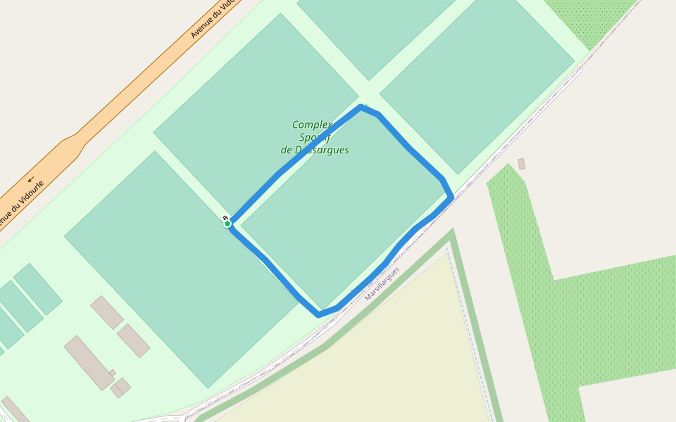 Complexe sportif de Dassargues walking route map in Lunel