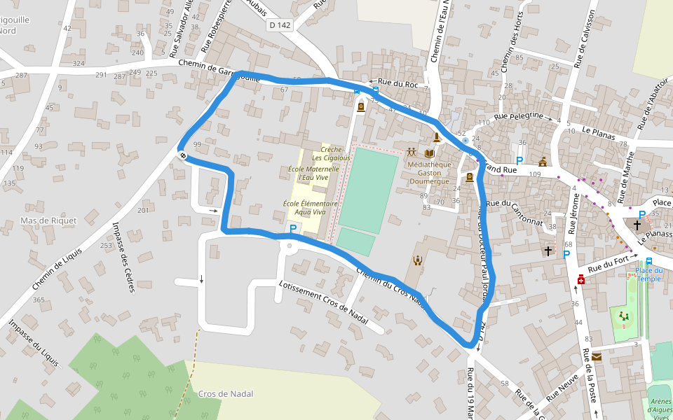 Placette de l'Olivier walking route map in Aigues-Vives