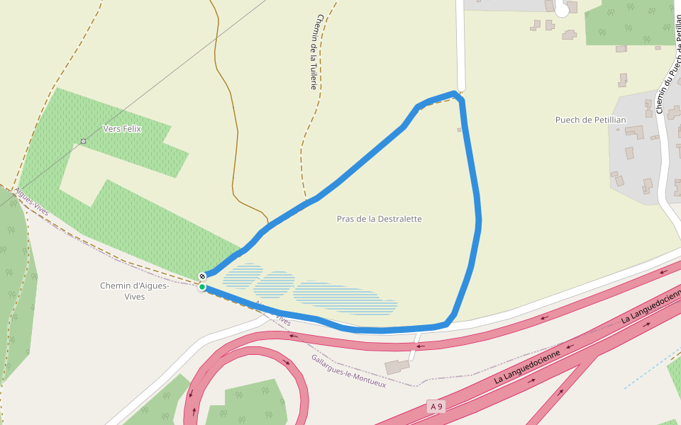 Pras de la Destralette walking route map in Gallargues-le-Montueux