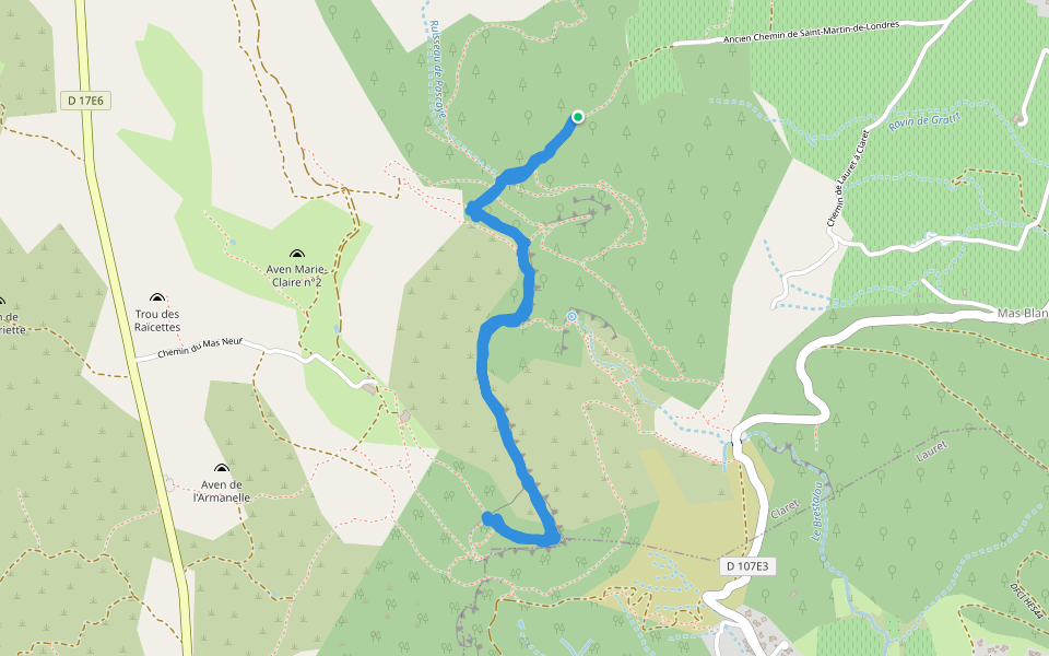 Rocher du Causse walking route map in Claret