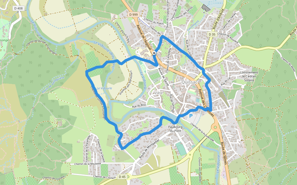 Le Vidourle walking route map in Quissac