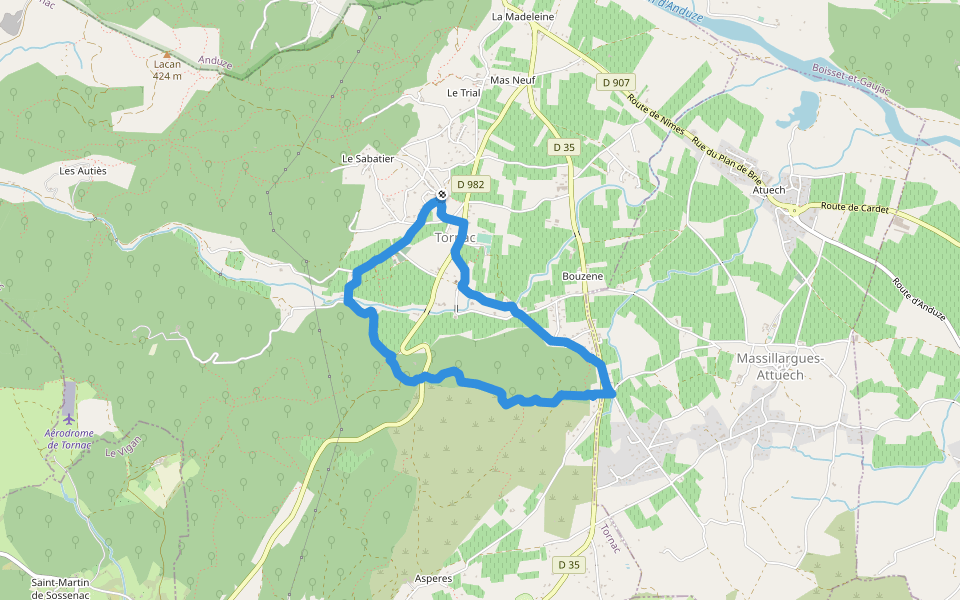 Tornac Stade walking route map in Tornac