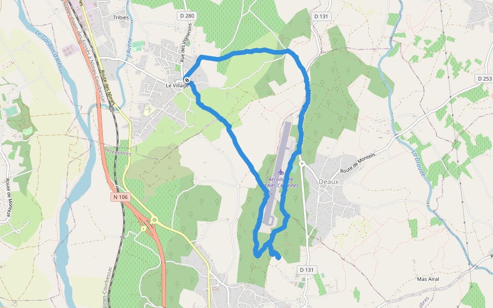 Chemin des Valiguières walking route map in Saint-Hilaire-de-Brethmas