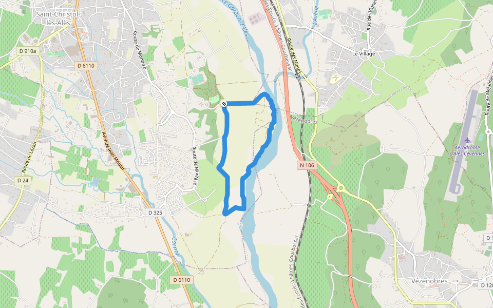 Chemin des Près walking route map in Saint-Christol-lès-Alès