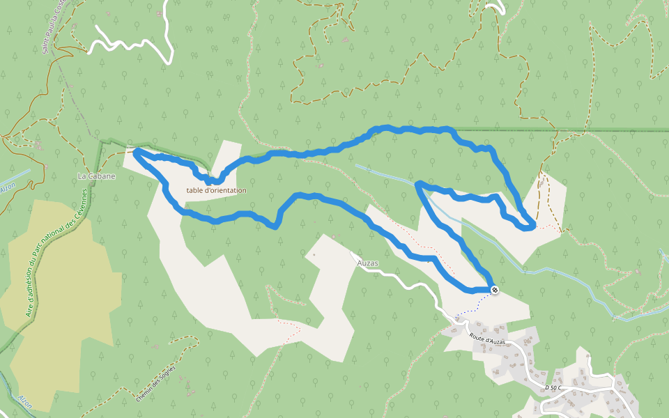 Auzas walking route map in Saint-Jean-du-Pin