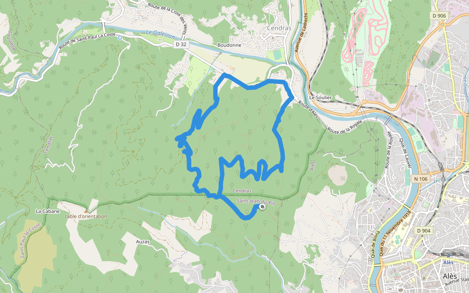 Valat Pellet walking route map in Saint-Jean-du-Pin