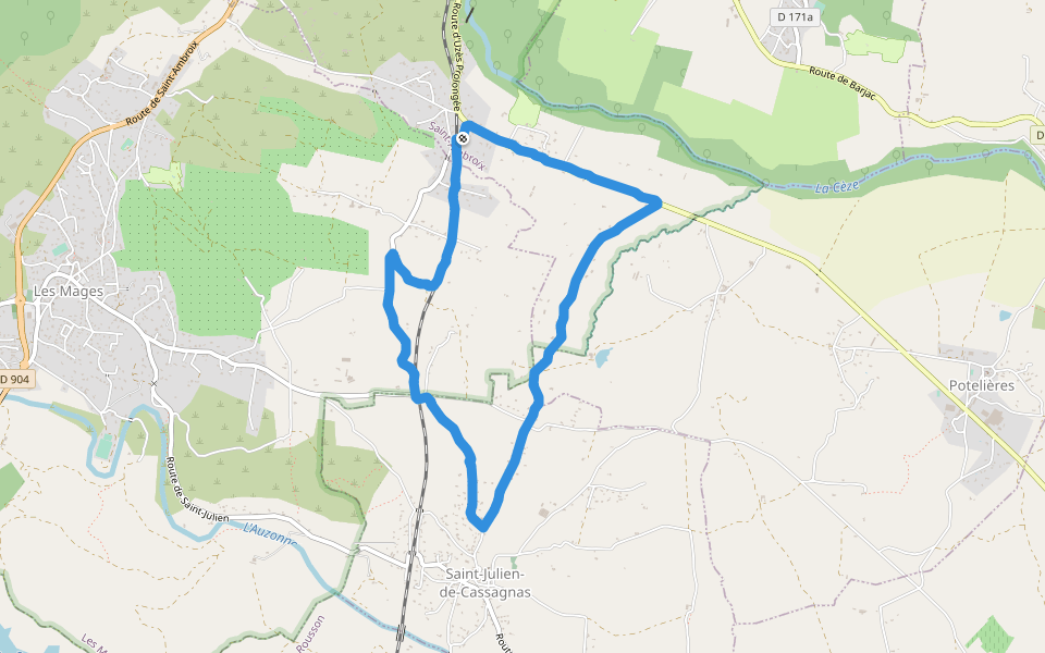 Beau Rivage walking route map in Saint-Ambroix