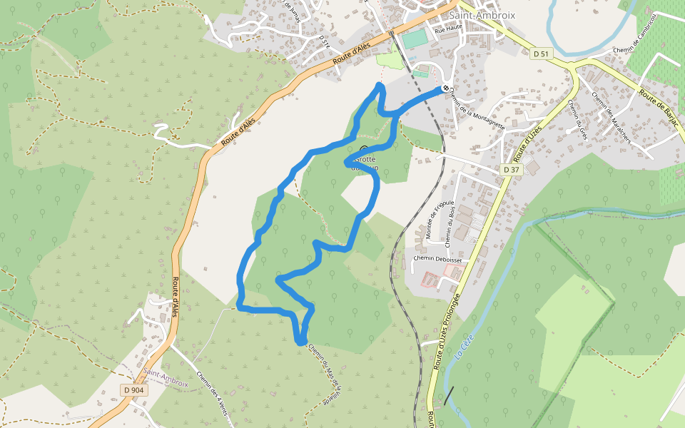 Grotte du Loup walking route map in Saint-Ambroix