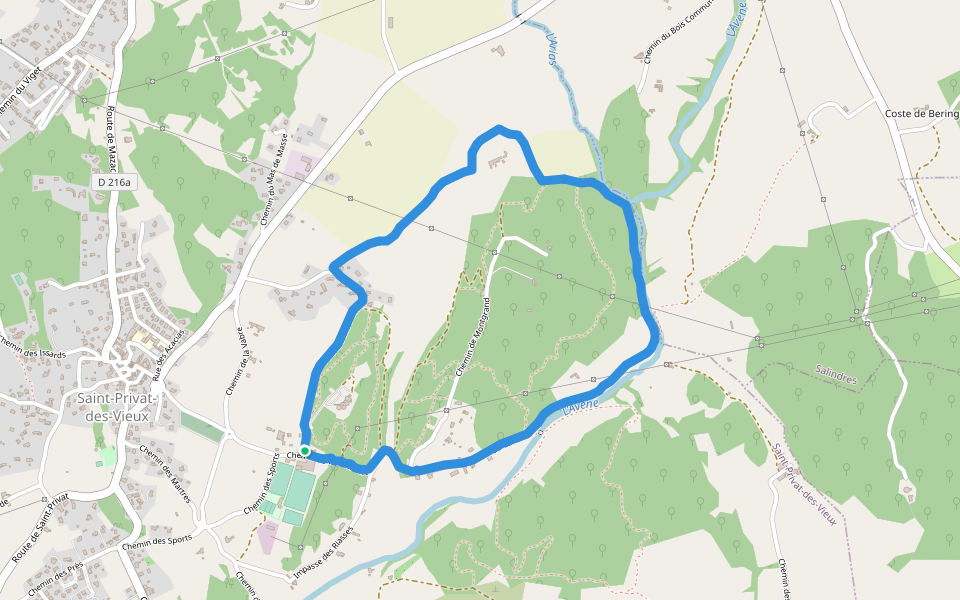 Mont Grand walking route map in Saint-Privat-des-Vieux