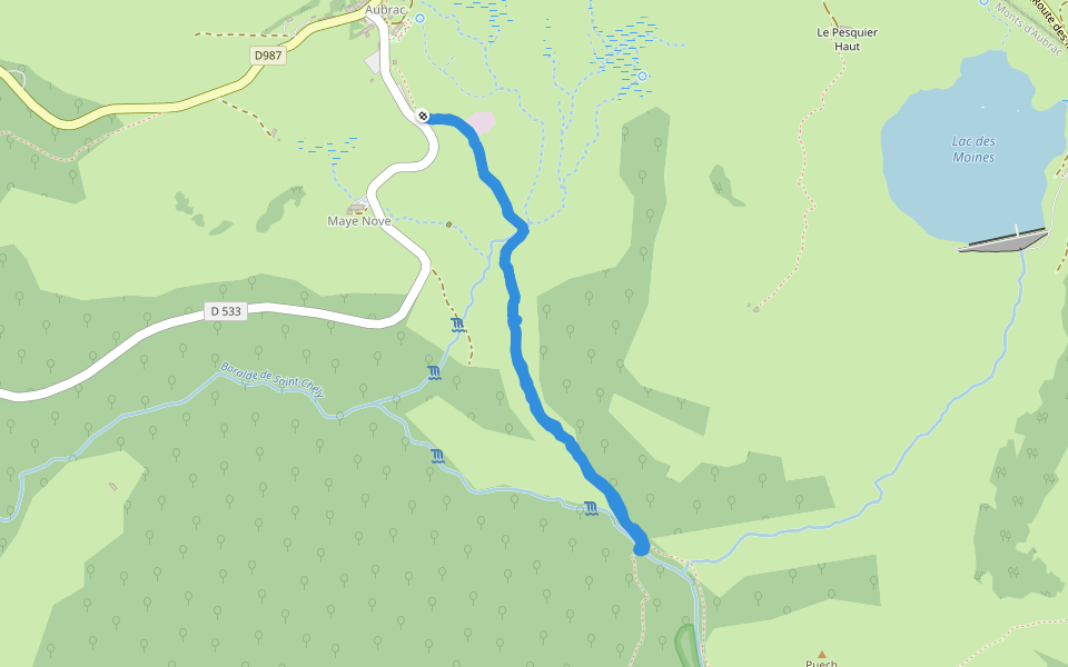 CSG V1 : Aumont-Aubrac - Croix de la Vaysse walking route map in Saint-Chély-d'Aubrac