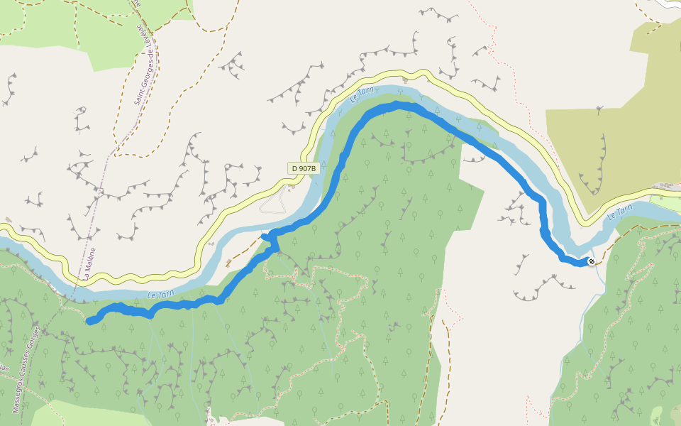 Roc des Hourtous walking route map in La Malène