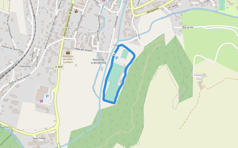 Bras de la Colagne walking route map in Marvejols
