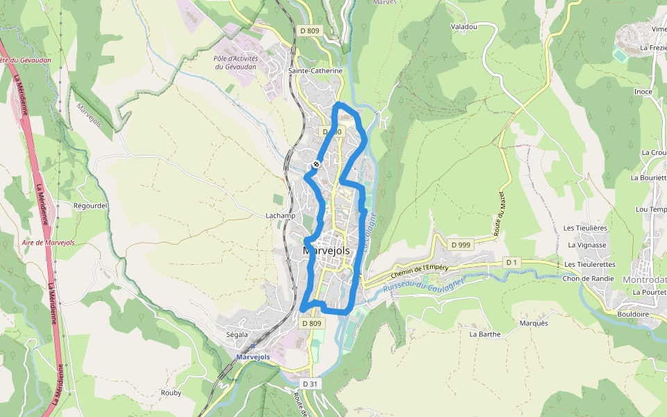 Stade Pineton walking route map in Marvejols