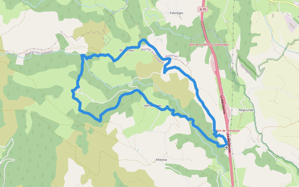 La Biourière walking route map in Bourgs-sur-Colagne