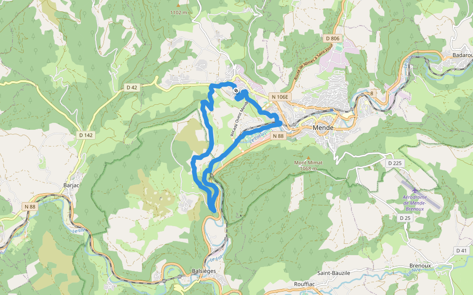 Route forestière du Ravin de I'Adrech walking route map in Mende