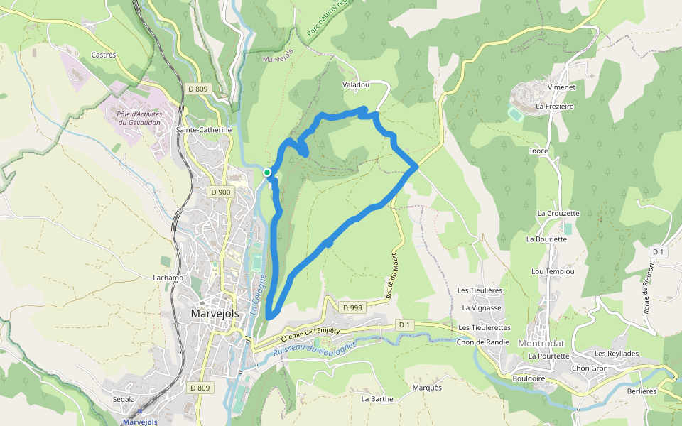Chemin de Coste Drèche walking route map in Marvejols