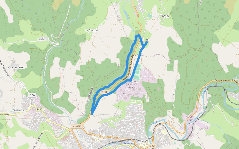 Chemin du Crouzet walking route map in Chastel-Nouvel