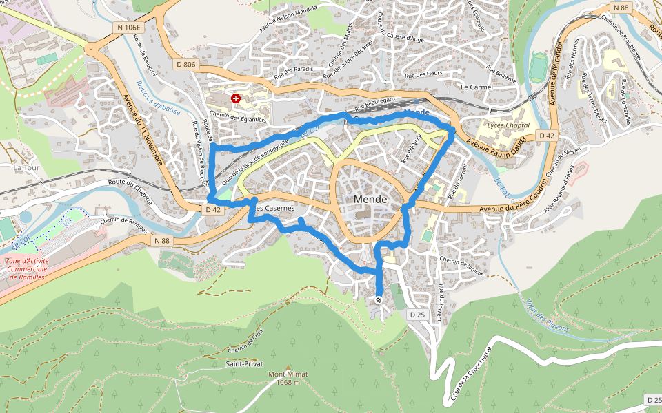 Mende walking route map in Mende