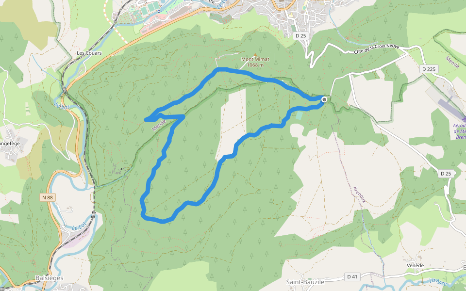 Mont Mimat walking route map in Mende