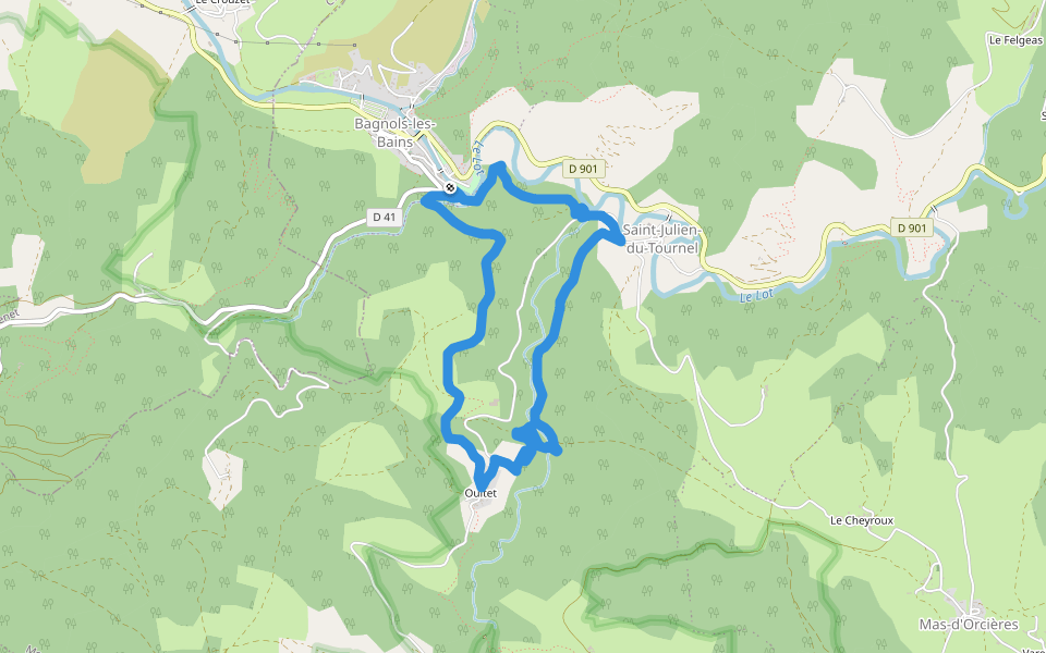 Qultet walking route map in Mont Lozère et Goulet