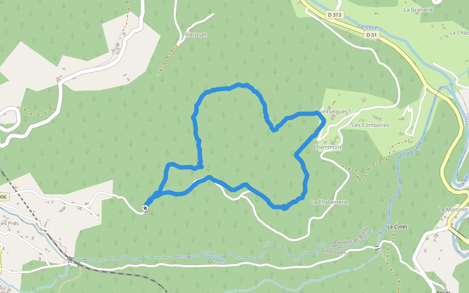 La Chaberterie walking route map in Ponteils-et-Brésis