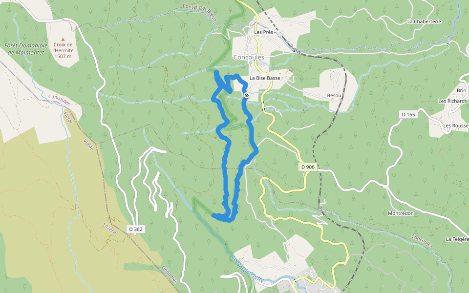 Valat de la Vernadelle walking route map in Concoules
