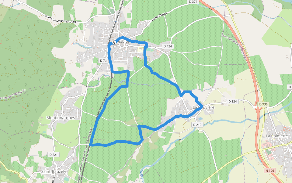 Halle des Sports de la Gardonnenque walking route map in Saint-Génies-de-Malgoirès