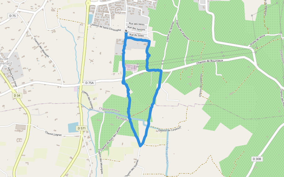 Chemin de Carpentin walking route map in Châteaurenard