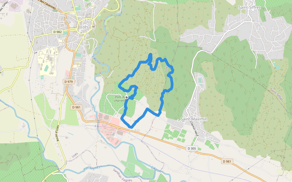 Château Berard walking route map in Uzès