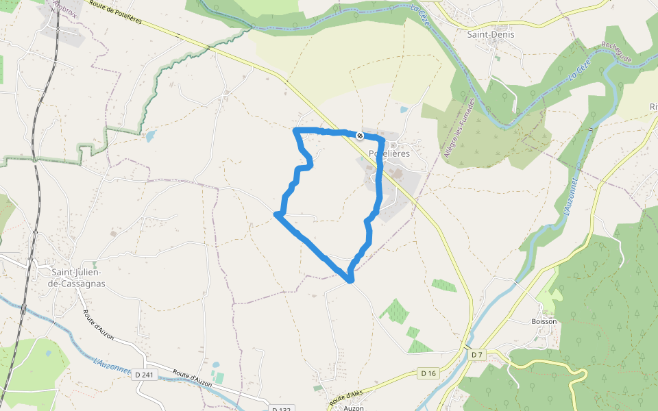 Potelières walking route map in Potelières