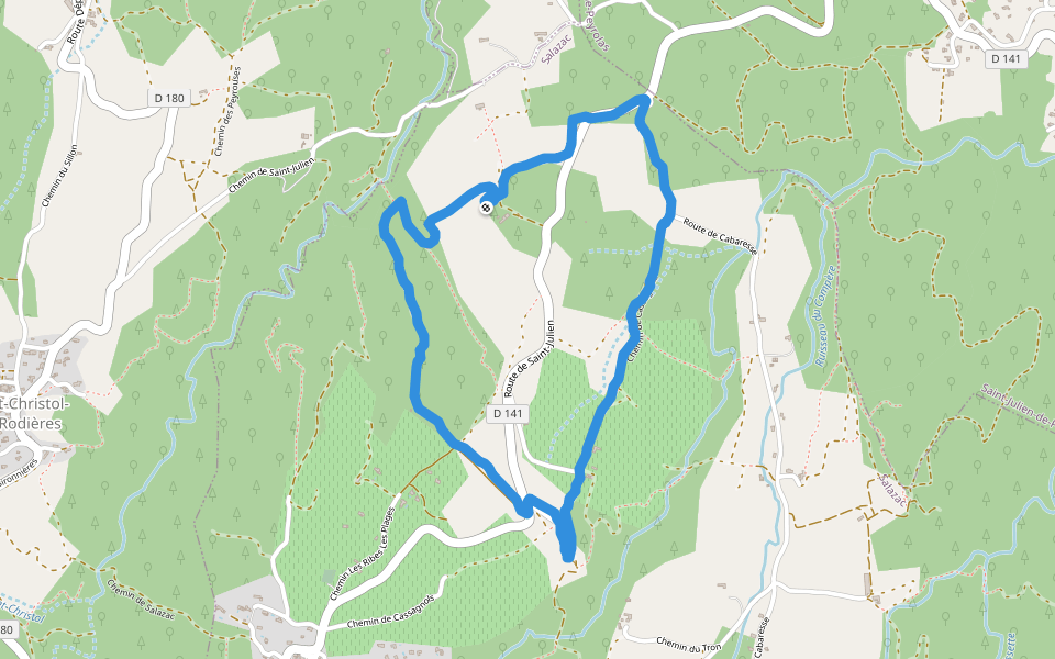 Chemin des Taillades walking route map in Salazac