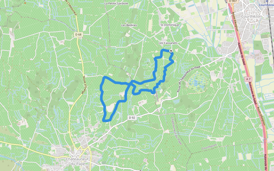 Ancien Chemin de Châteauneuf-du-Pape walking route map in Courthézon