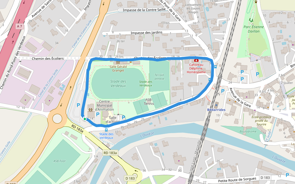 Stade des Verdeaux walking route map in Bédarrides